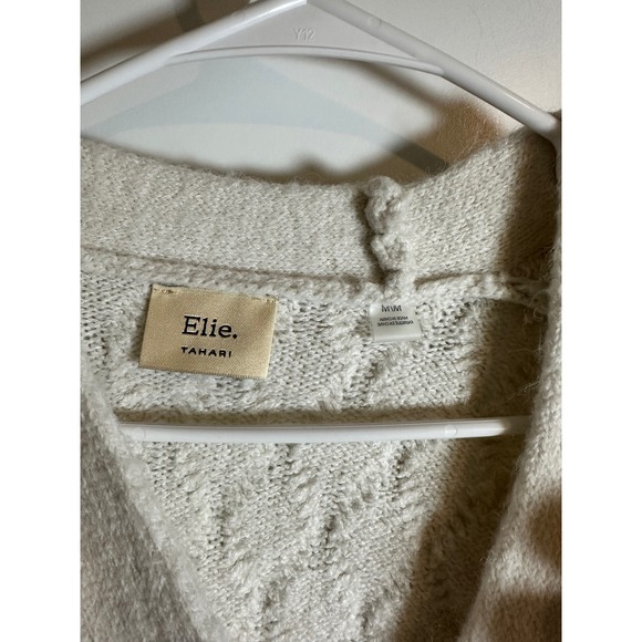Elie Tahari Cream Ruffle Trim‎ Button Front Knit Cardigan Sweater - M/M - Picture 2 of 3